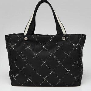 Chanel Black Nylon Quilted By The Sea Print Tote Bag